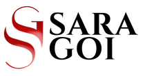 Logotipo de SARA GOI con una &ldquo;S&rdquo; estilizada en rojo y texto con serifa en negro sobre un fondo blanco.