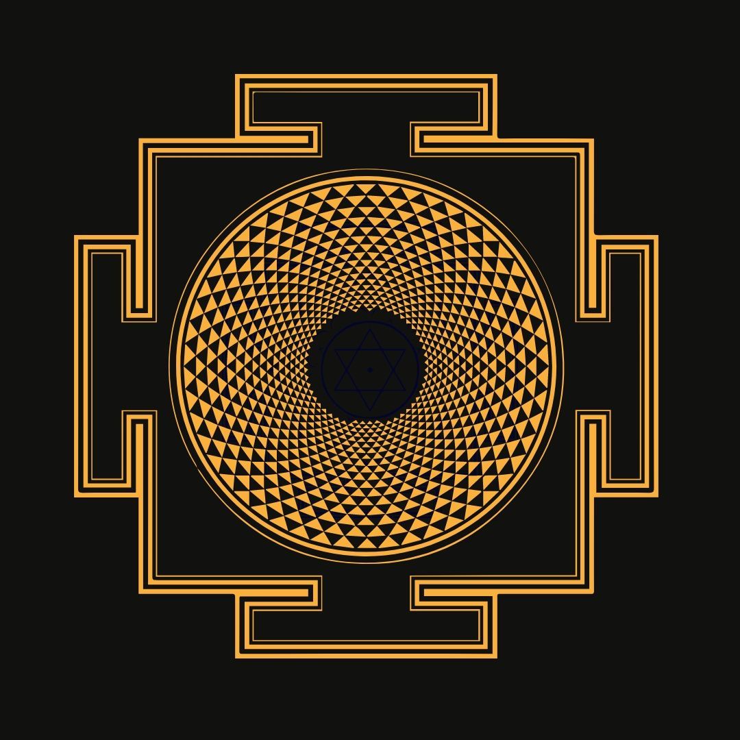 Sacred geometric yantra design used in tantric tradition for focus, balance, and energy alignment during meditation.