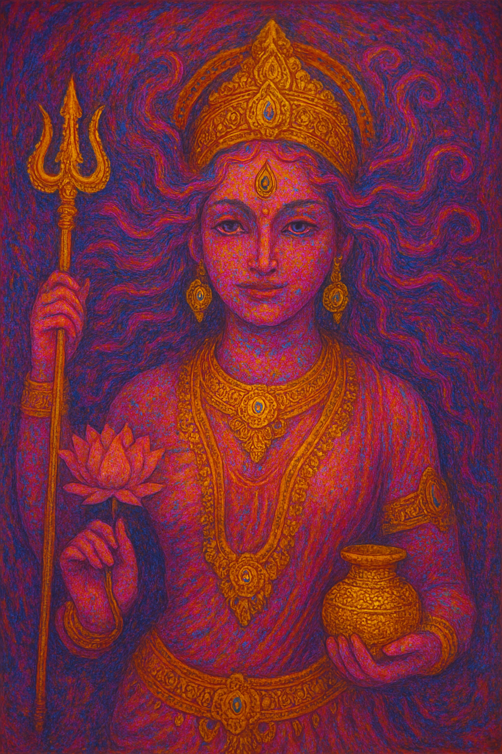 AI-generated image of Goddess Shakti embodying feminine energy, grace, and creation, surrounded by radiant sacred light.