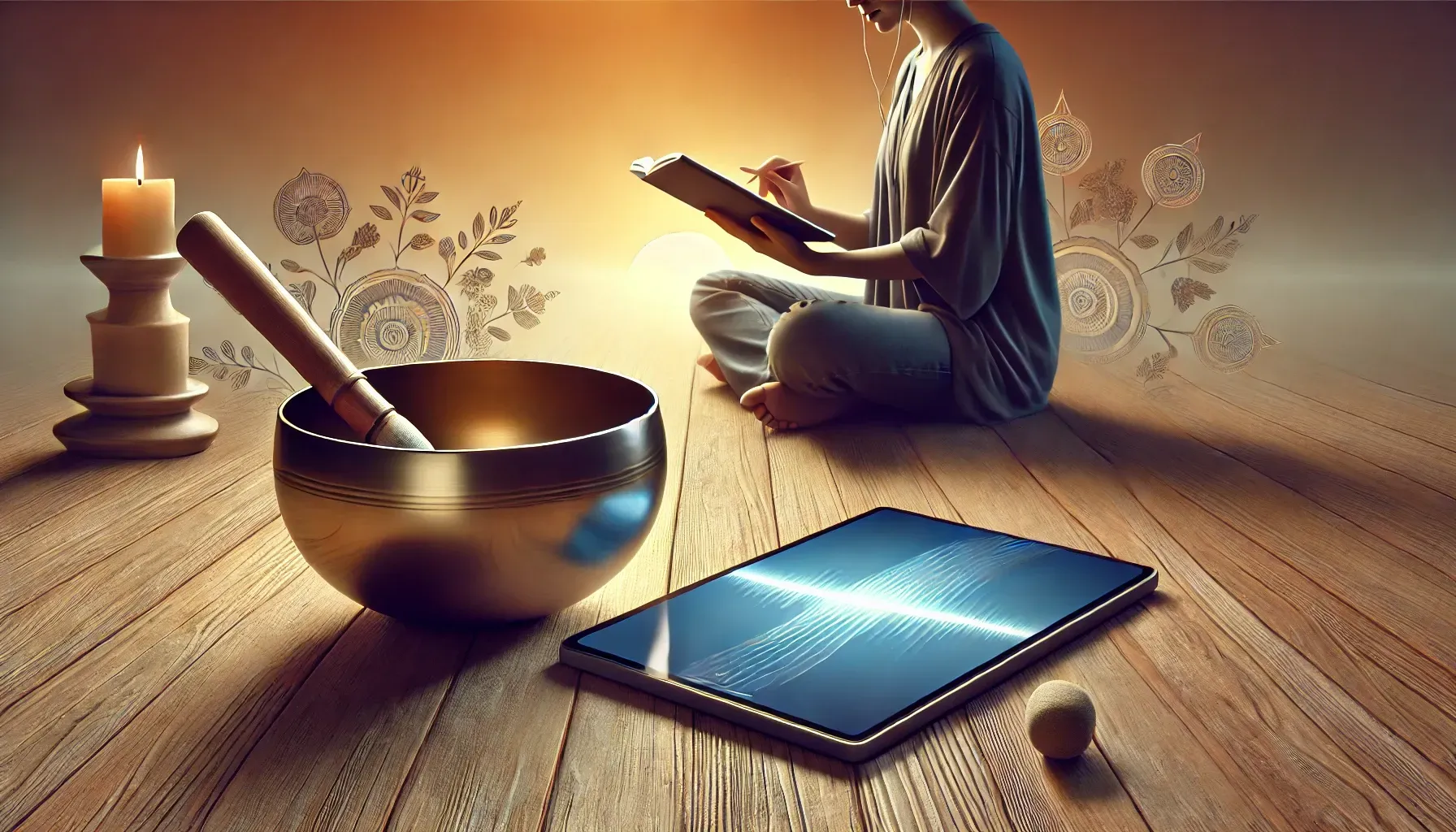 AI-generated image of ancient tantric books, scrolls and sacred texts glowing with wisdom in a meditative atmosphere.
