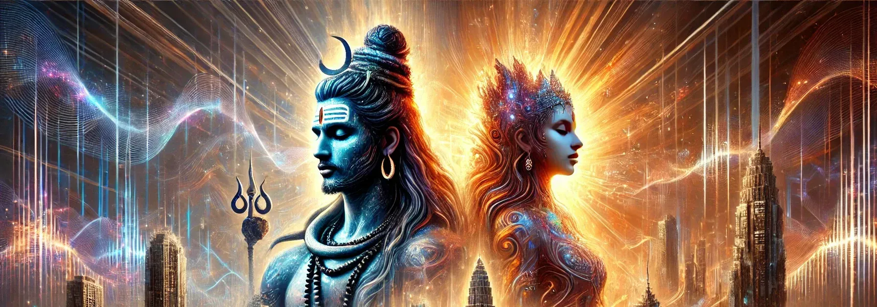 AI-generated image of Shiva and Shakti in sacred union, embodying balance, cosmic love, and divine tantric energy.