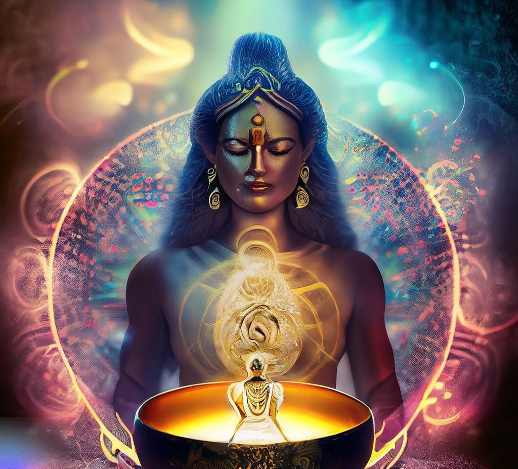 AI-generated image of Goddess Shakti embodying feminine energy, grace, and creation, surrounded by radiant sacred light.