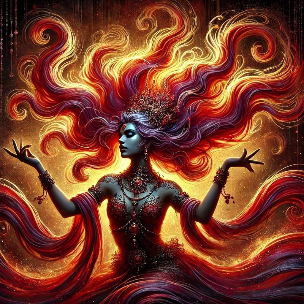 AI-generated image of a tantric goddess embodying divine feminine power, sacred wisdom, and spiritual transformation.