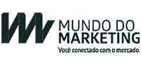 O logotipo da mundo do marketing é preto e branco.
