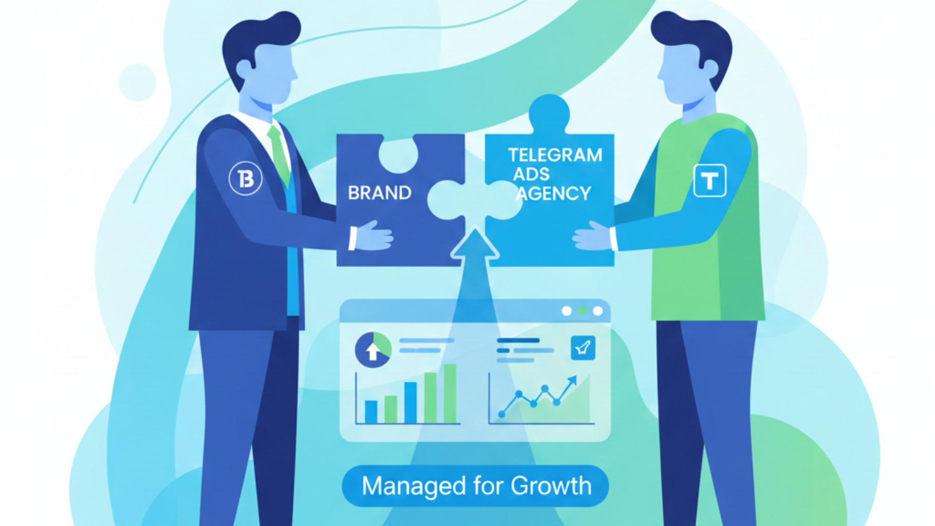 A collaborative partnership visual showing brand + agency working together