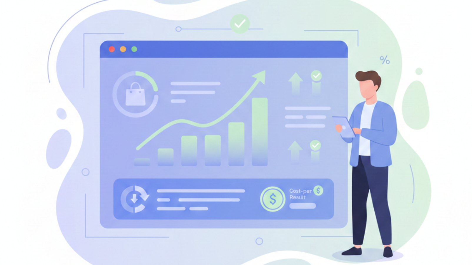 The main visual a large analytics screen showing simple bar charts