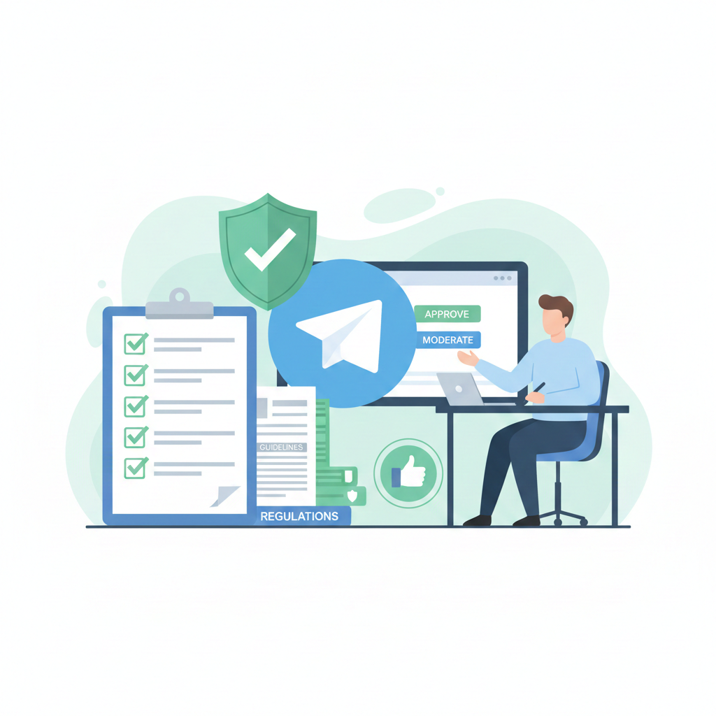 An agency compliance workflow scene: a clipboard with checkmarks, policy documents