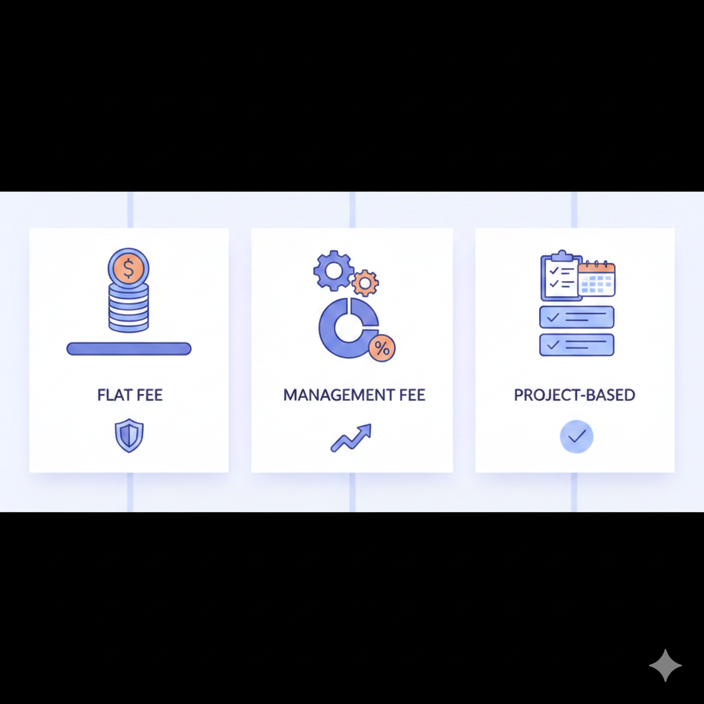 A three-column comparison illustration, each column representing a pricing model
