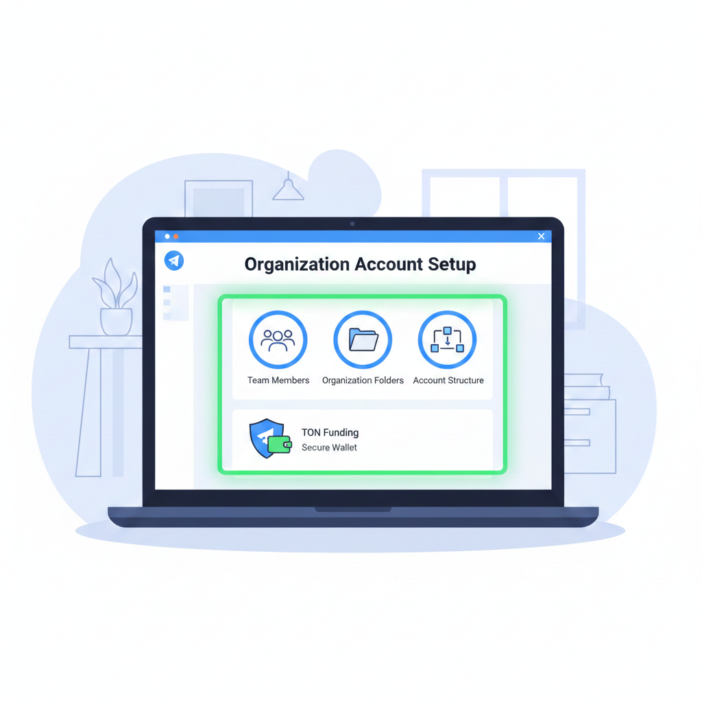 A laptop displaying a simplified Telegram Ads interface