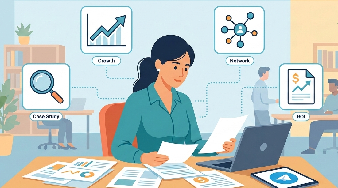 The image illustrates the cost of hiring a Telegram ads agency, balancing agency fees against ad spend.