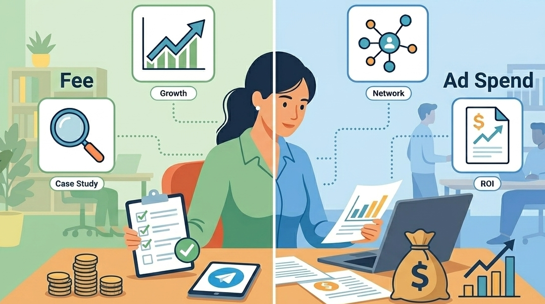 Learn about the cost of hiring a Telegram ads agency: balancing a flat fee for strategy against ad spend.