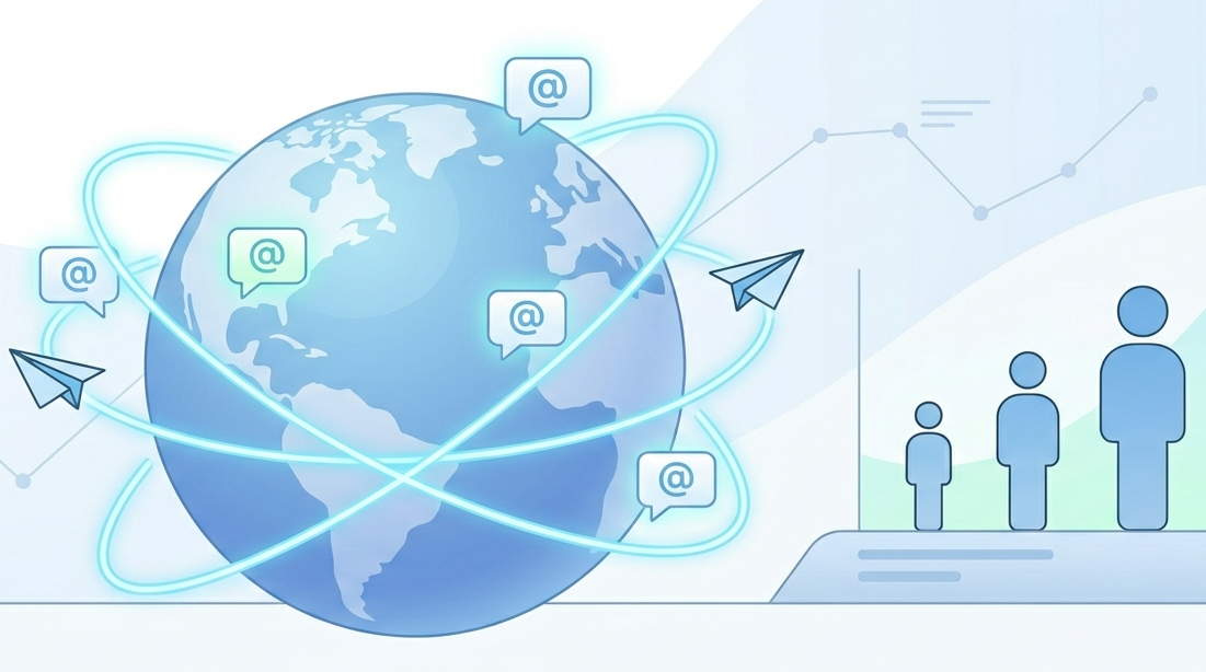 Global connectivity map representing how does telegram advertising deliver results for rapid user acquisition.