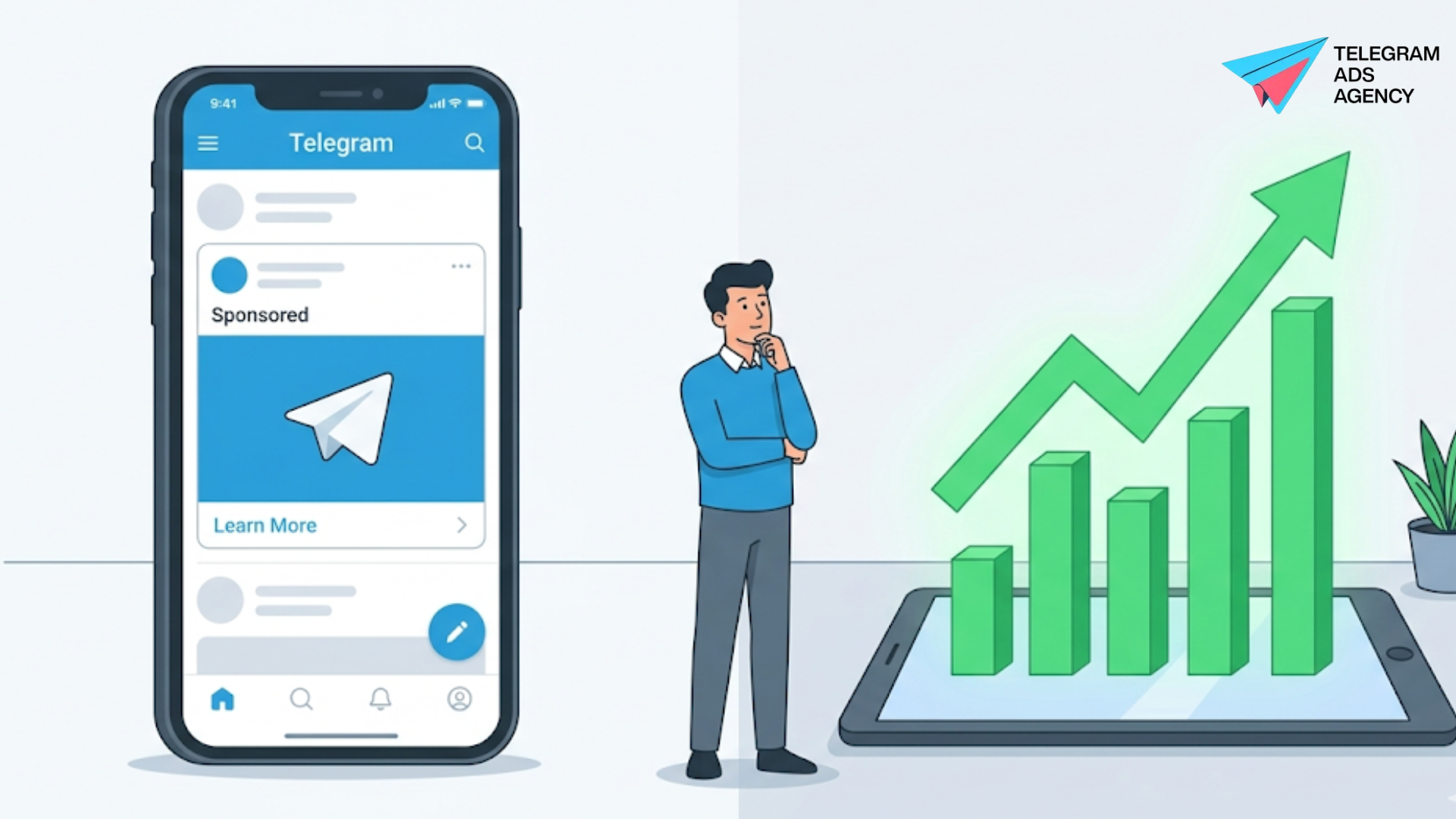Vector illustration showing if does telegram advertising deliver results with a smartphone and a gre