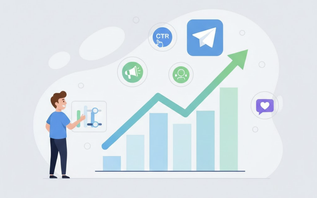 Analytics dashboard highlighting key performance indicators for Telegram advertising campaigns and growth strategies.