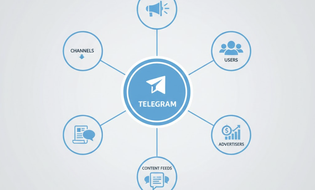 Telegram app interface showing different ad placement locations and formatting options for advertisers.