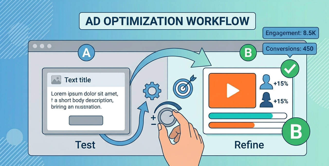 Dashboard showing key metrics to measure Telegram ad success, including growth charts and engagement icons.