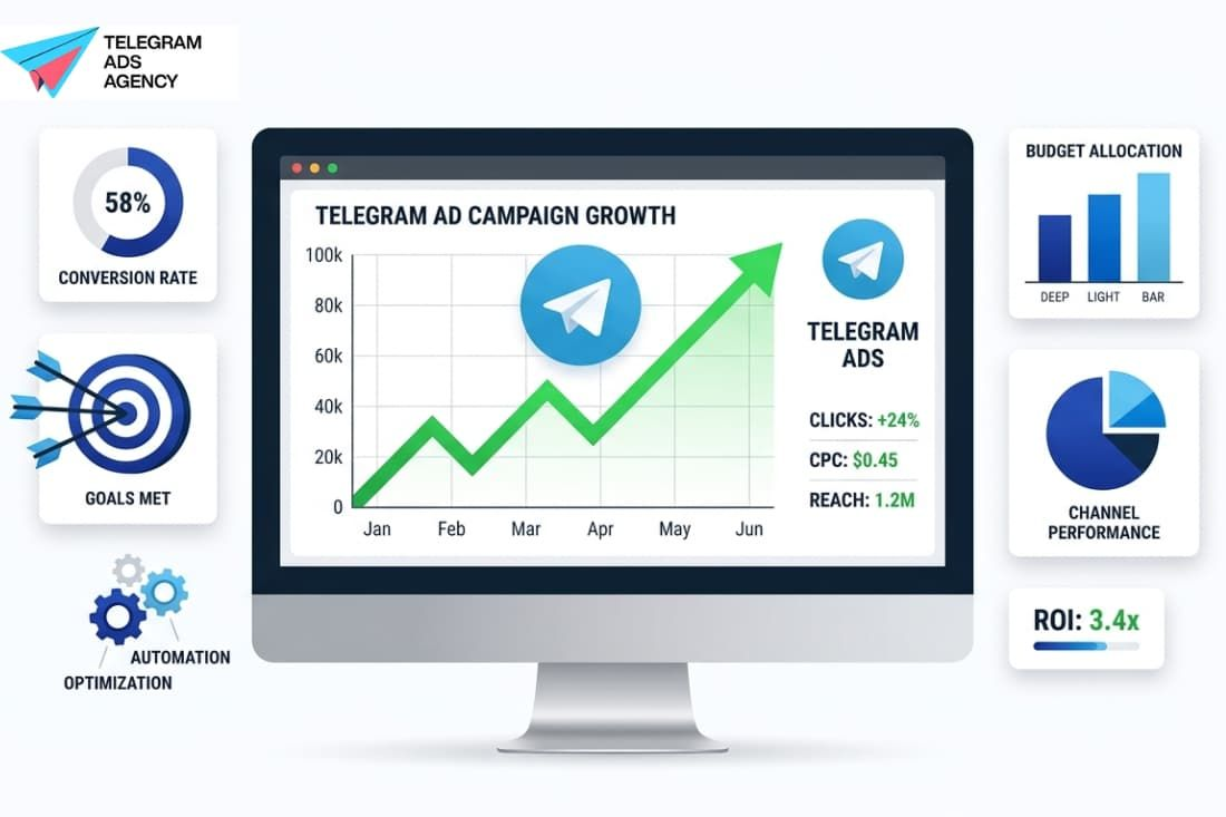 Dashboard displaying growth metrics and conversion data for optimizing telegram ad campaigns perform