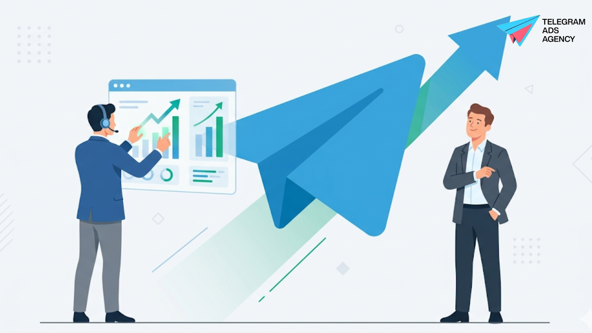 Outsourcing Telegram ads benefits: agency expert managing growth dashboard for a business owner.