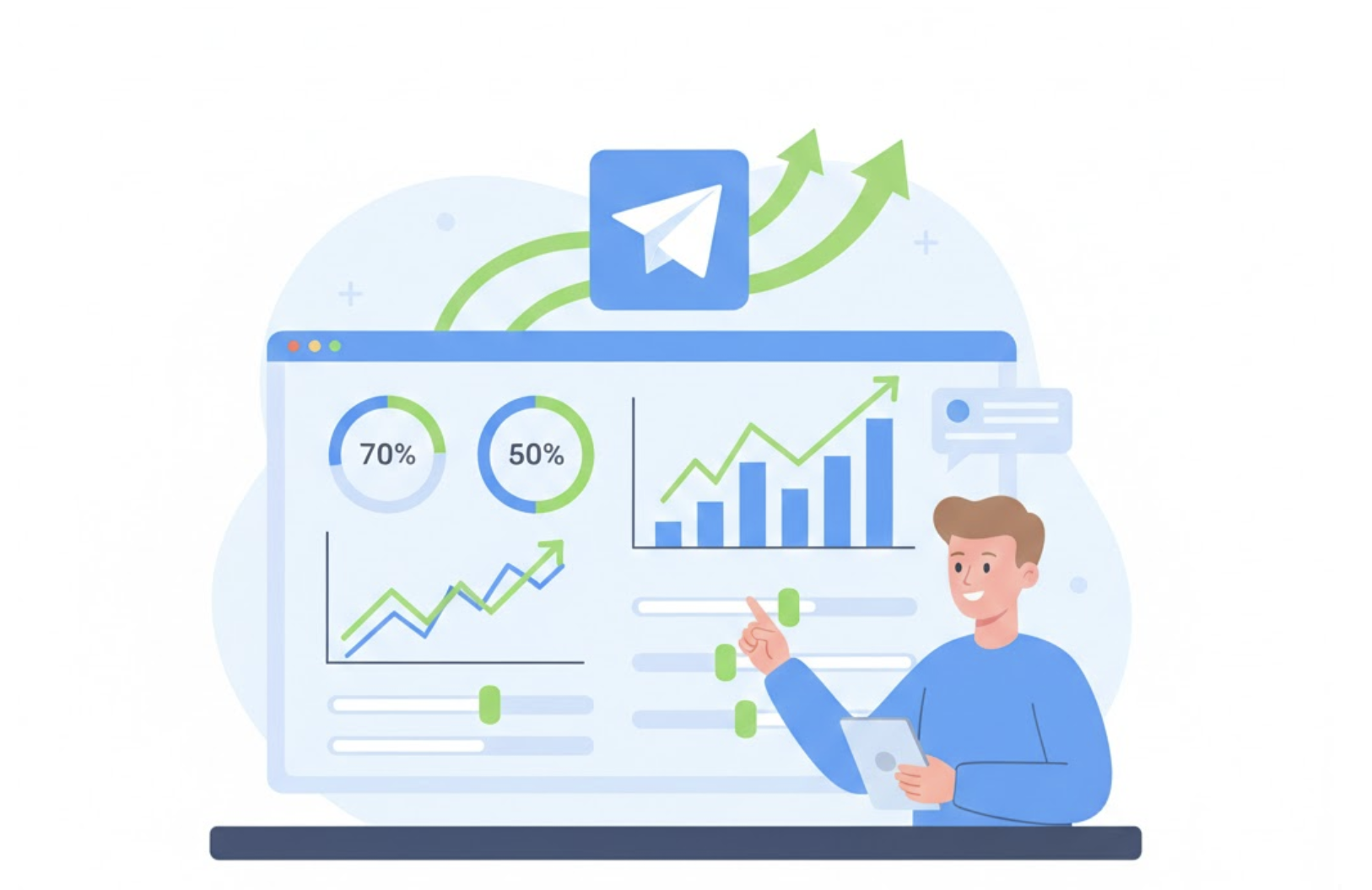 Visual representation of the iterative process of testing, analyzing, and refining Telegram advertising strategies.