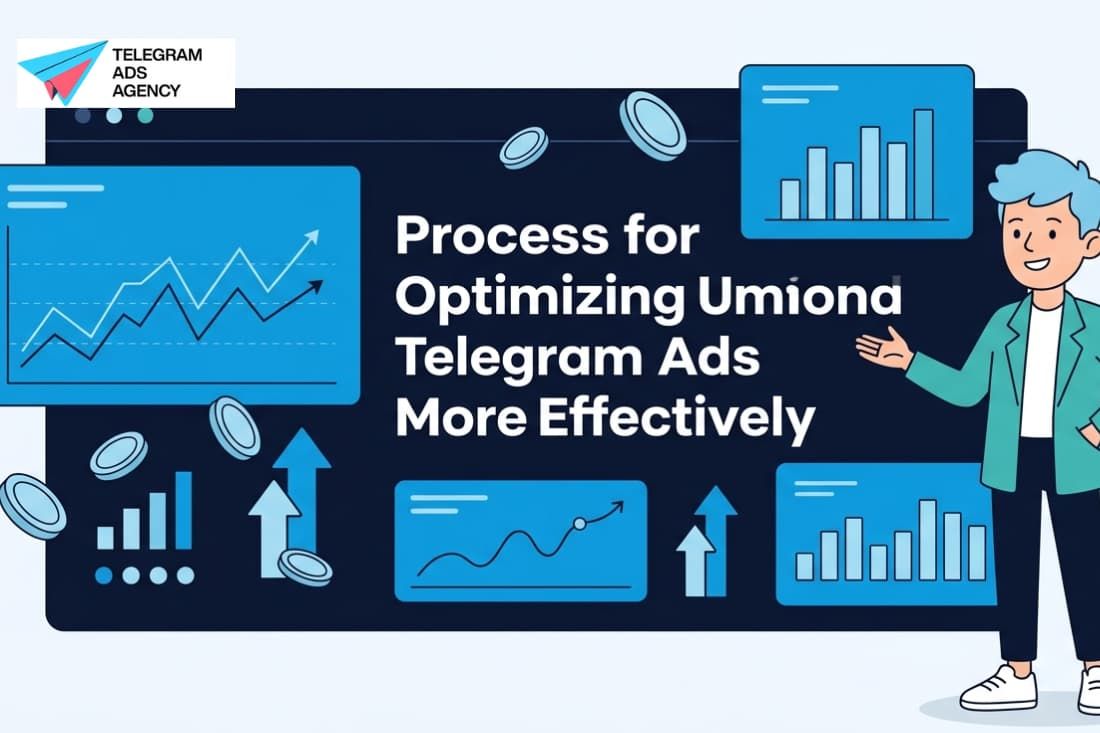 Infographic cover showing the process for optimizing Telegram ads with charts and growth icons