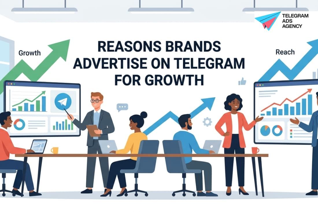 Marketing team presenting growth charts and reach data, visualizing reasons brands advertise on Tele