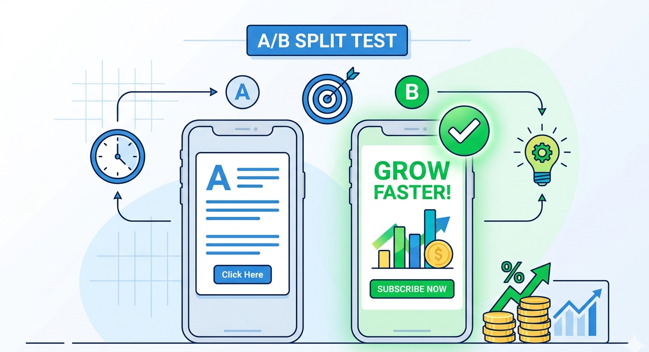 A/B split test comparison of mobile ads for Telegram ad campaign return analysis and optimization.