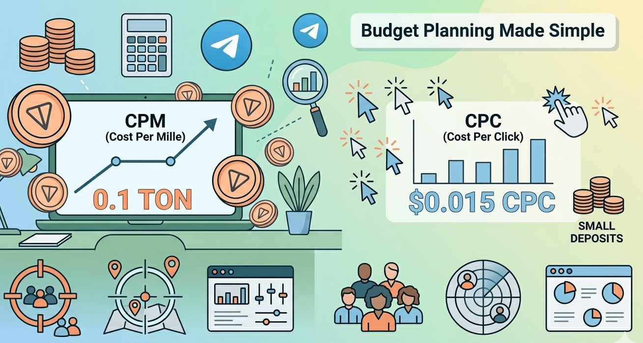 Minimalist icon representing understanding Telegram ads pricing, featuring cost-per-mille (CPM) metrics.