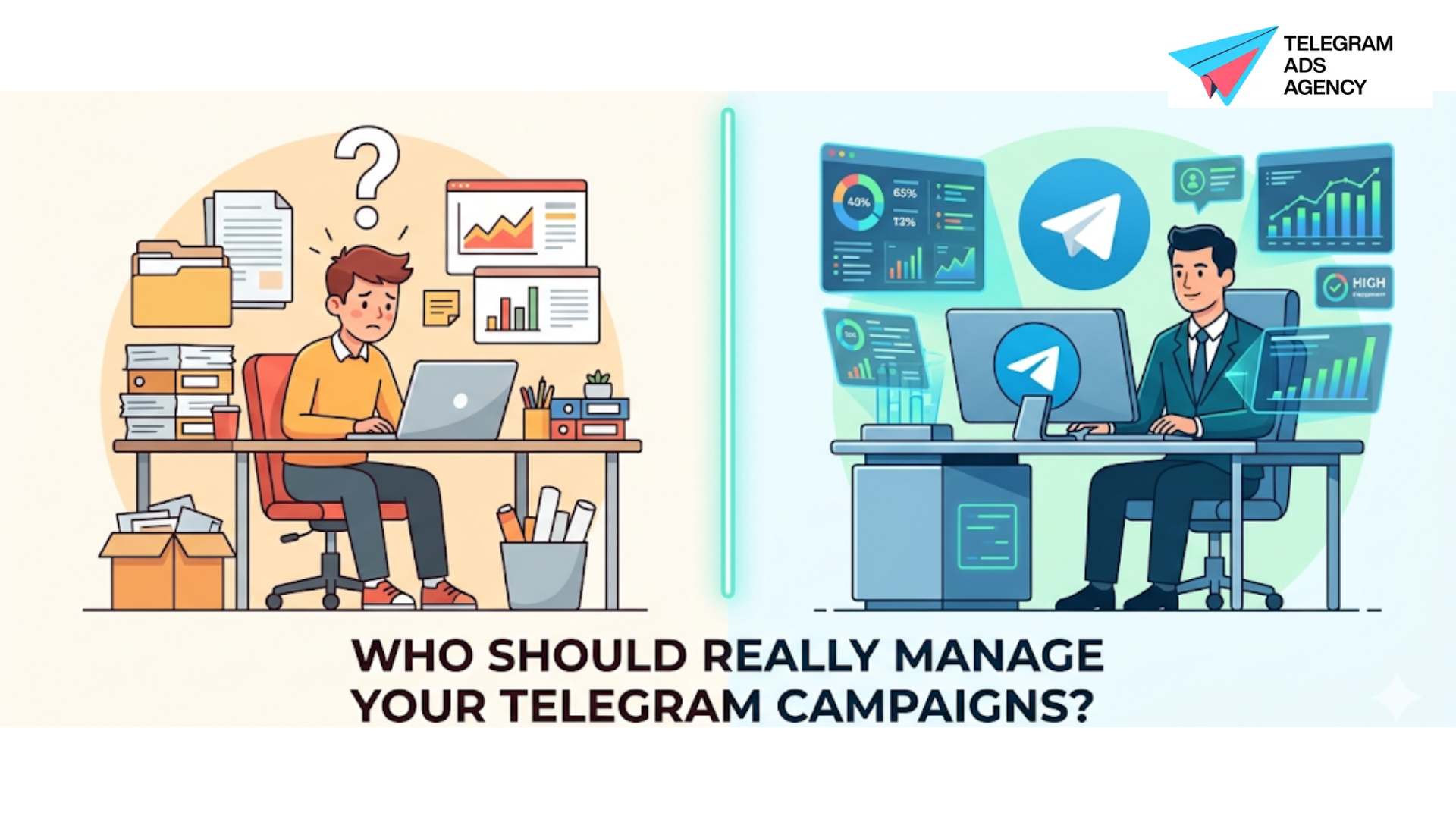 Active human optimization dashboard showing who should manage telegram campaigns for better ROI.
