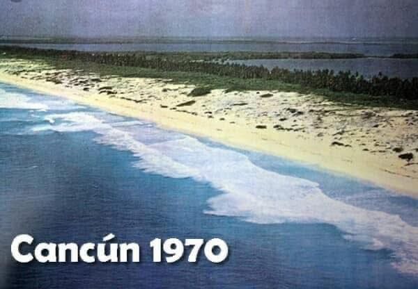 An aerial view of a beach in cancun 1970