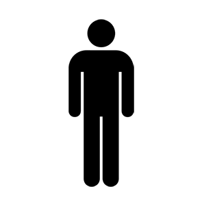 A black silhouette of a man standing on a white background.