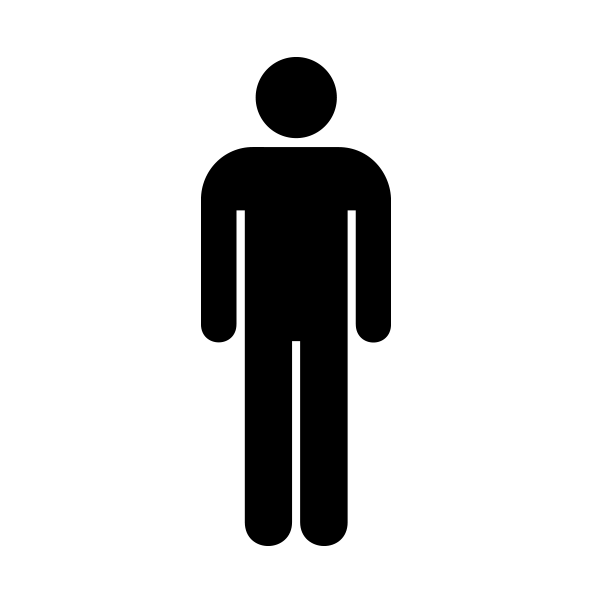 A black silhouette of a man standing on a white background.