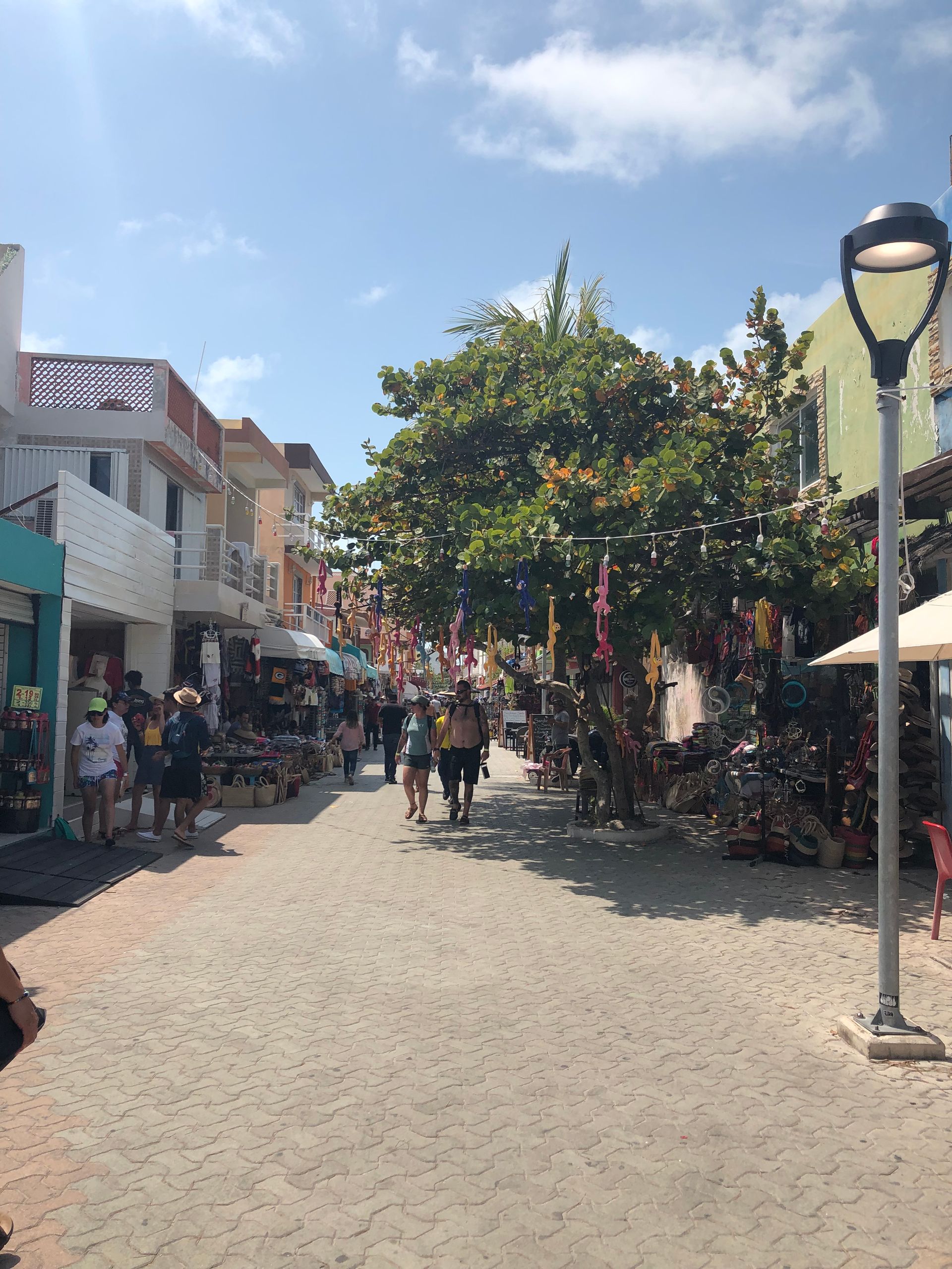 A group of people are walking down a Playa del Carmen