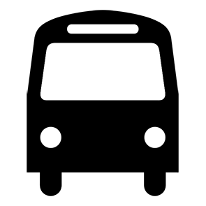 A black and white silhouette of a bus on a white background.