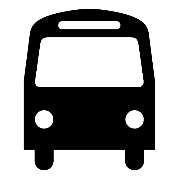 A black and white silhouette of a bus on a white background.