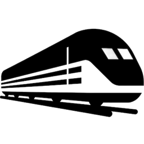 A black and white silhouette of a train on tracks.