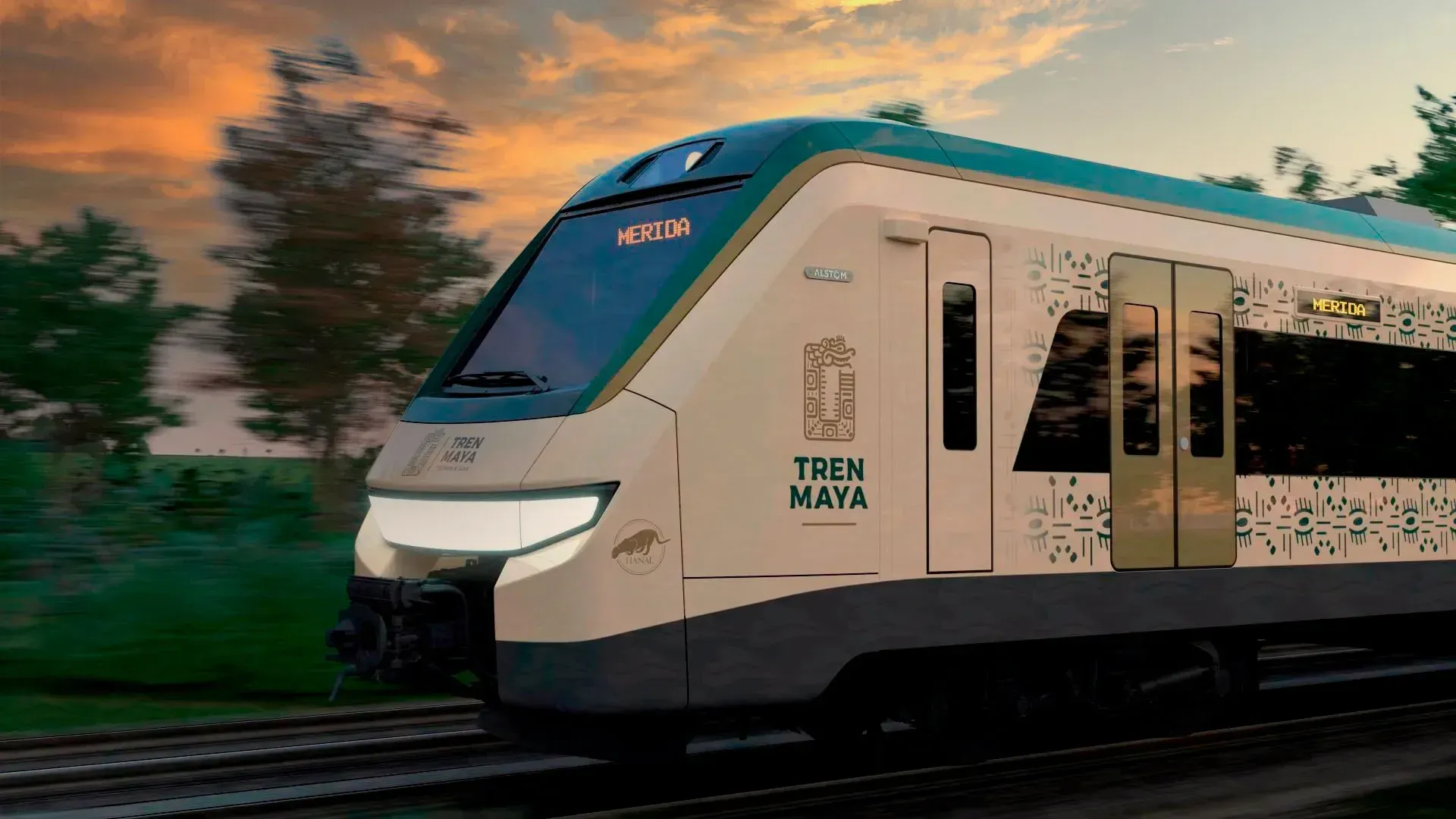 Photo of the Tren Maya during sunset.