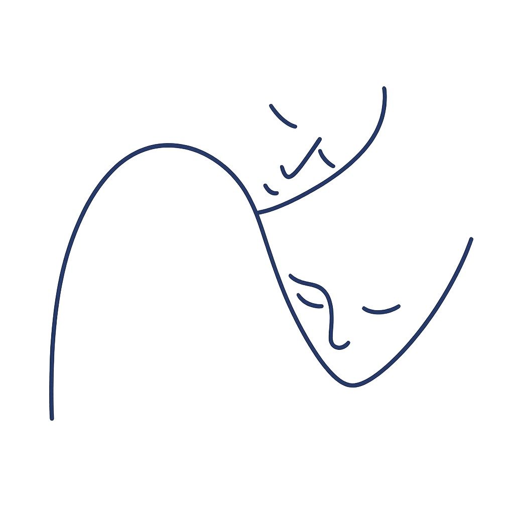 Two minimalist line drawings of faces close together, appearing to embrace.