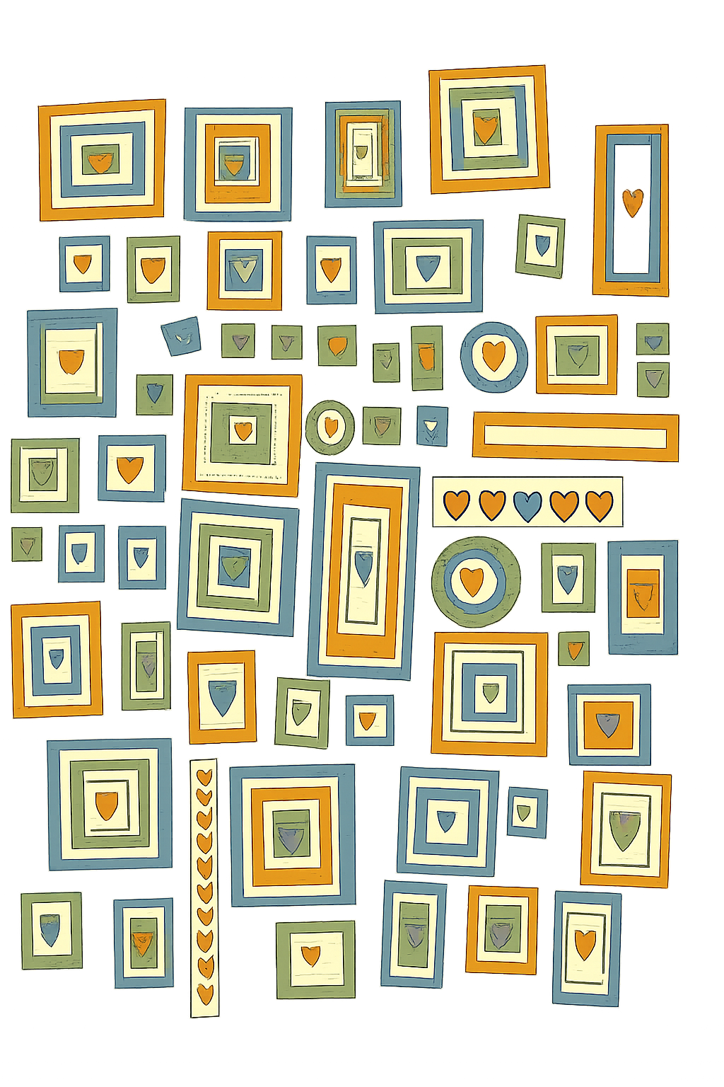 Abstract illustration of two people embracing. Green, blue and orange lines.