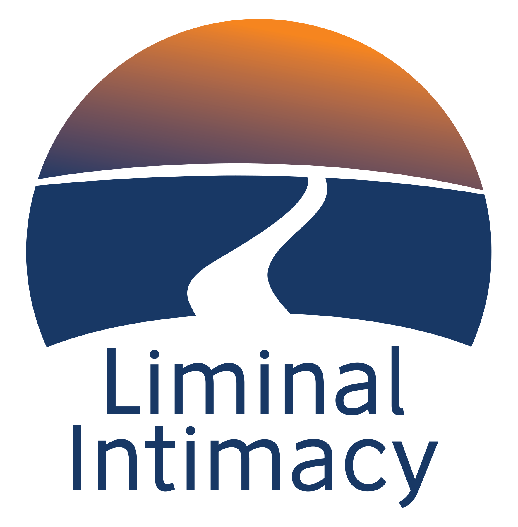 Logo: Blue and orange gradient sky over a white, winding path. Text says 