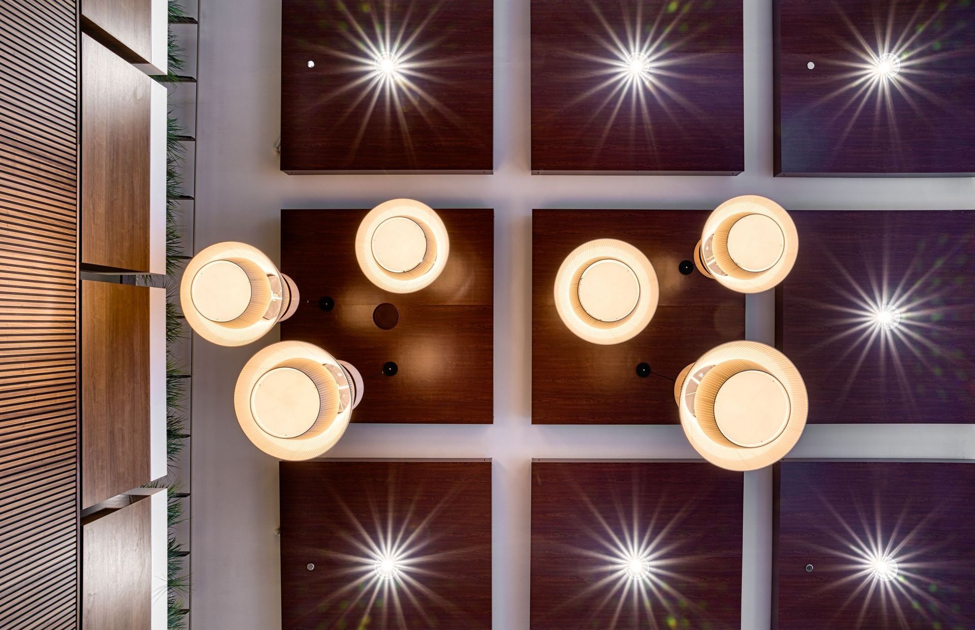 A ceiling with a lot of lights on it