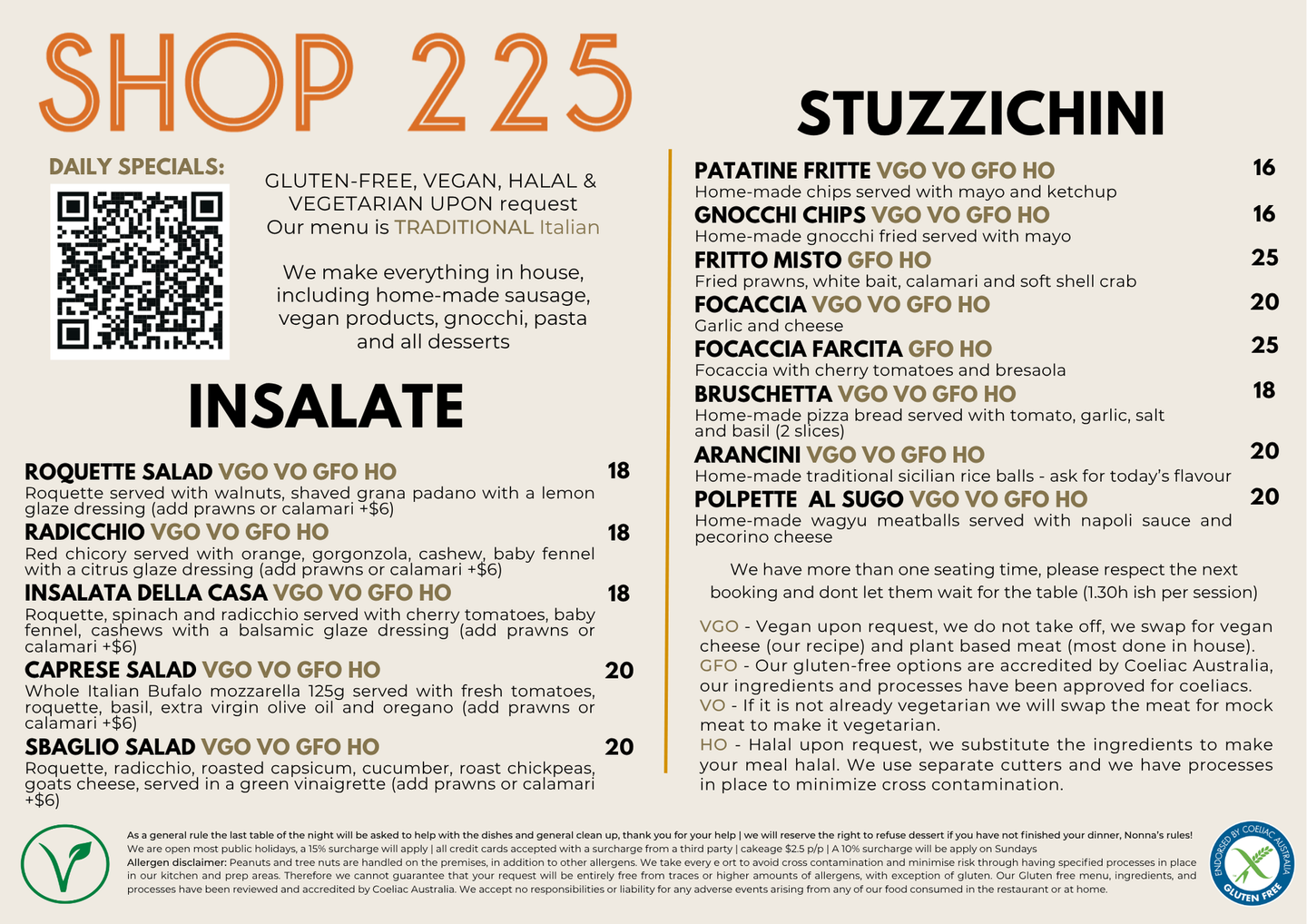 Shop225 Menu