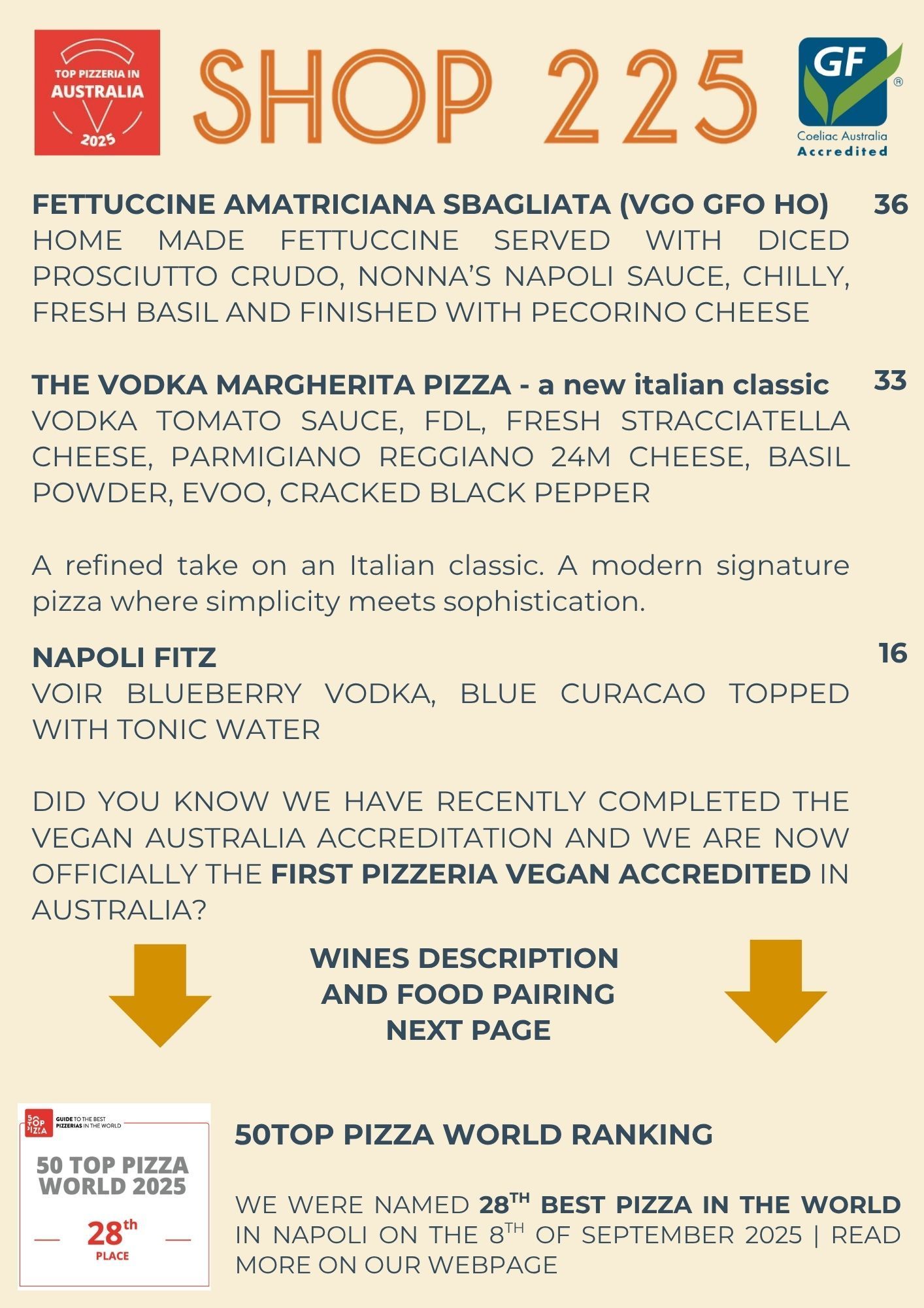 Shop225 Menu