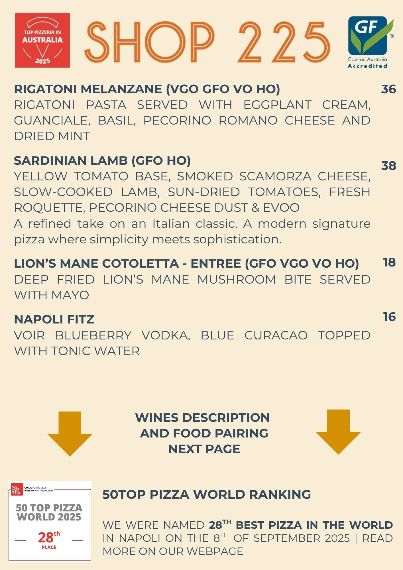 Shop225 Menu