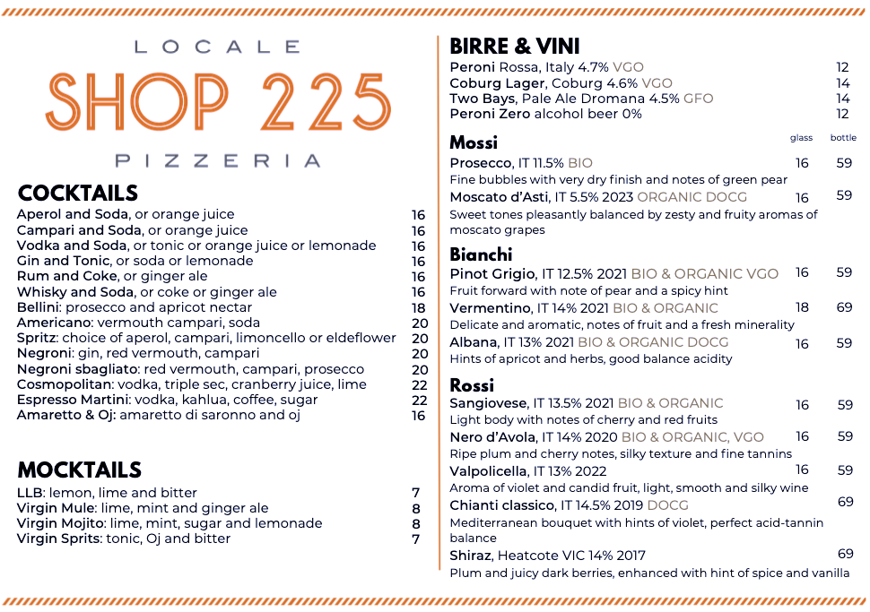 Shop225 Menu