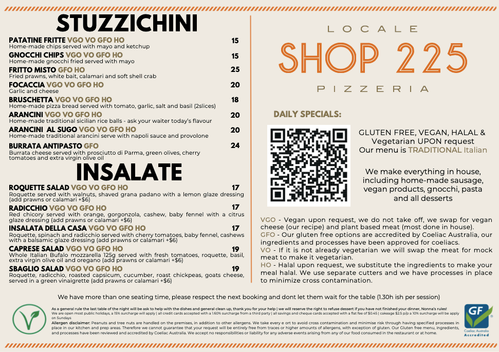 Shop225 Menu