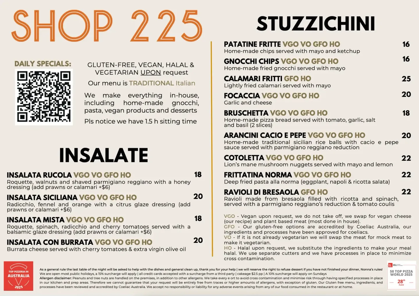 Shop225 Menu
