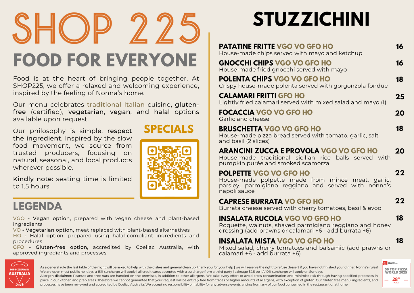 Shop225 Menu