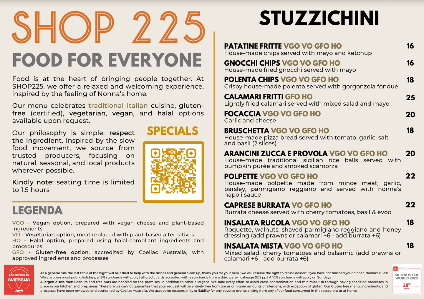 Shop225 Menu