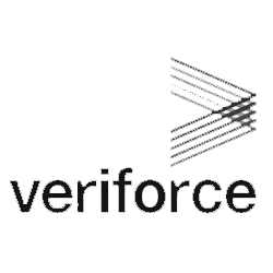 A black and white logo for veriforce on a white background.