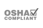 A black and white logo for osha compliant with a check mark.
